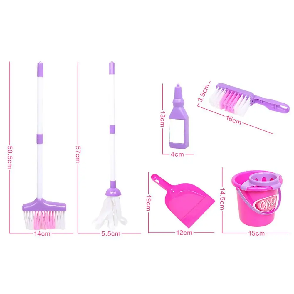 6Pcs/Set Cleaning Toys Delicate Craft Education Lightweight Emulation Broom Bucket Toys Set for Kids