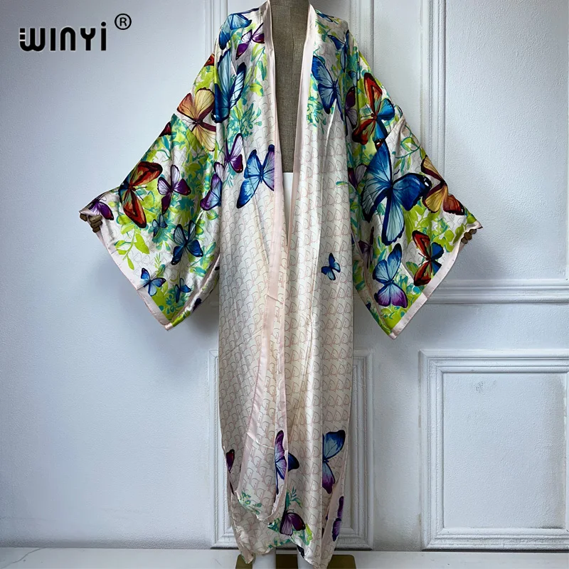 WINYI 2024 nowy letni nadruk BOHO okrycie plażowe afrykańskie sweter damski boho wakacje artystyczna odzież seksowne Kimono vestidos para mujer