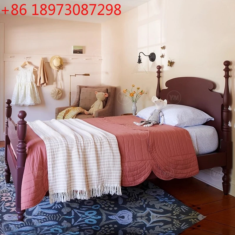 Classical solid wood Roman pillar bed carved pillar retro double simple master bedroom large can be customized
