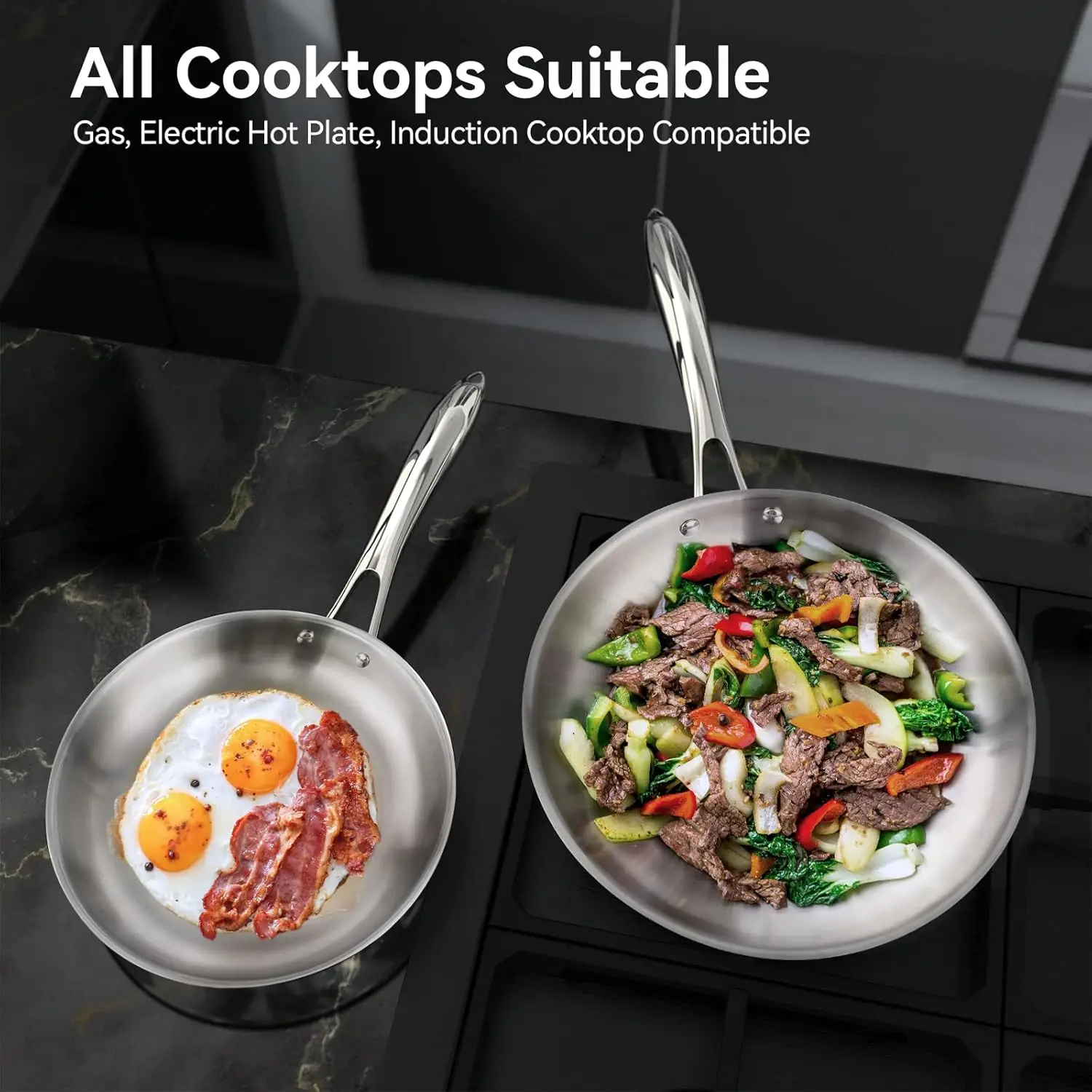 

Whole-Clad Tri-Ply Stainless Steel Induction Cookware Set, 10PC Kitchen Pots and Pans Set