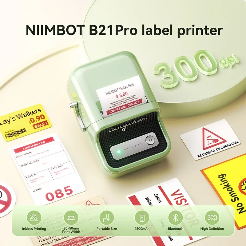 NiiMbot B21 Pro Thermal Printer Photo Paper Sticker Red Black Label Paper 300DPI HD Printing for Picture Warning Signs Supermark