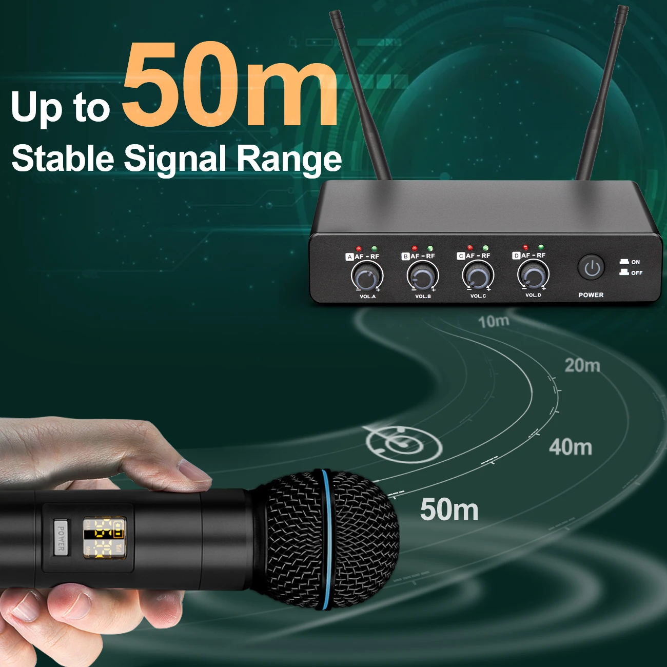 Professional UHF Wireless Microphone System Depusheng R4 4-Channel Handheld Karaoke Mic for DJ Home Party Sing Church TV Speaker