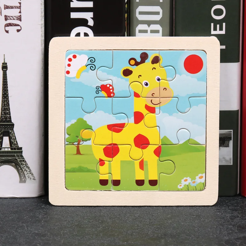 Wooden 3D Puzzle Jigsaw for Children Baby Cartoon Animal/Traffic Puzzles Educational Toy Kids Toy Wood Puzzle Small Size 11*11CM