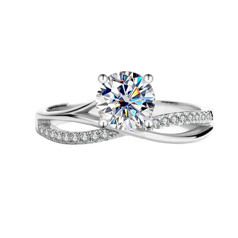 

TY 925 Sterling Silver Moissanite Ring For Women Round Cut Moissanite Zircon D Color Fine Jewelry Diamond Four-claw Cross Ring
