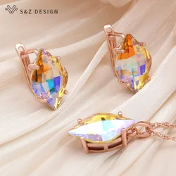 S&Z DESIGN New Fashion Luxury Prismatic Crystal Dangle Earrings For Women Wedding 585 Rose Gold Color Eardrop Jewelry Gift