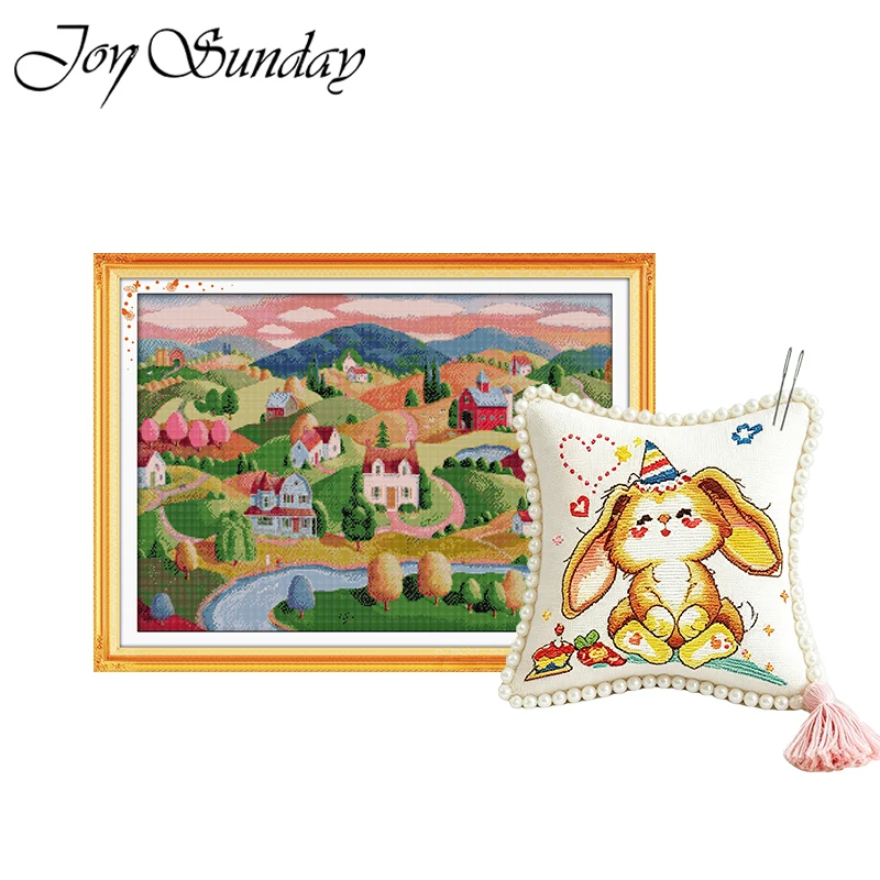 

Oil Painting Village Cross Stitch Landscape DIY Handwork 14CT 11CT DMC Chinese Embroidery Needlework Set Counted Ptinted Canvas