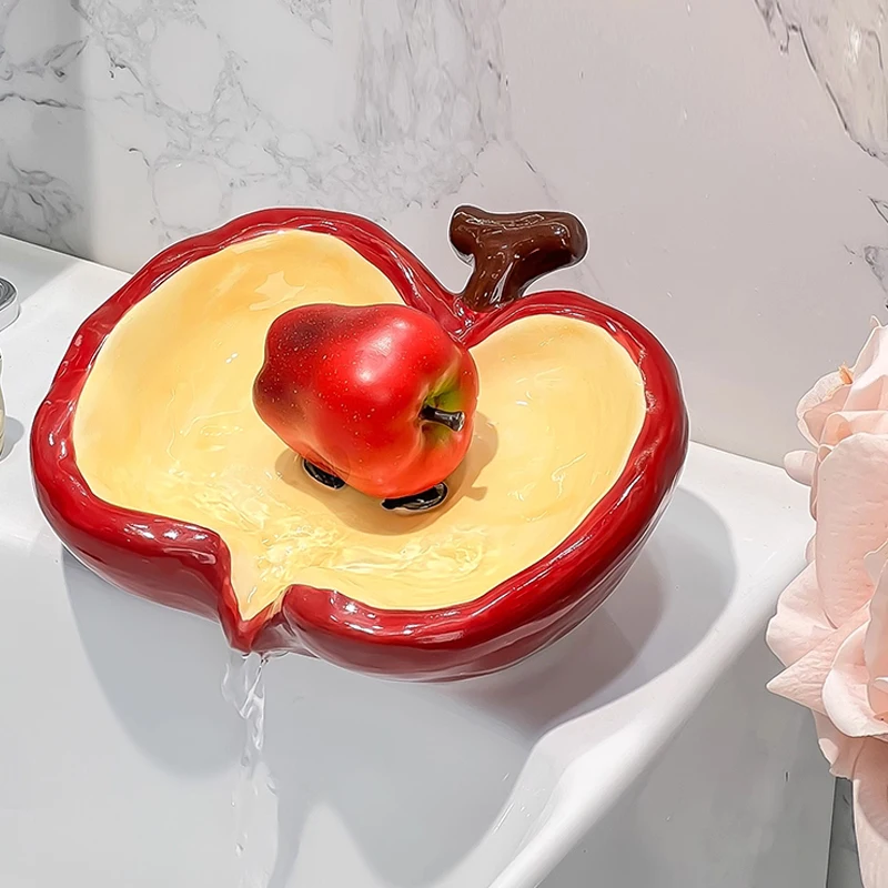 

Креативная керамическая мыльница, легкая роскошная мыльница в форме фруктов и яблок, принадлежности для дома, ванной комнаты и кухни, стеллаж для хранения в ванной комнате, 1 шт.
