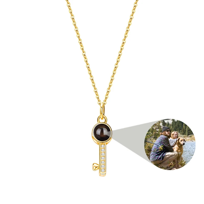 Key Heart Pendant Custom Photo Necklace for Women Projection Photo Necklace 925 Silver Chain Wife Birthday Gift Jewelry