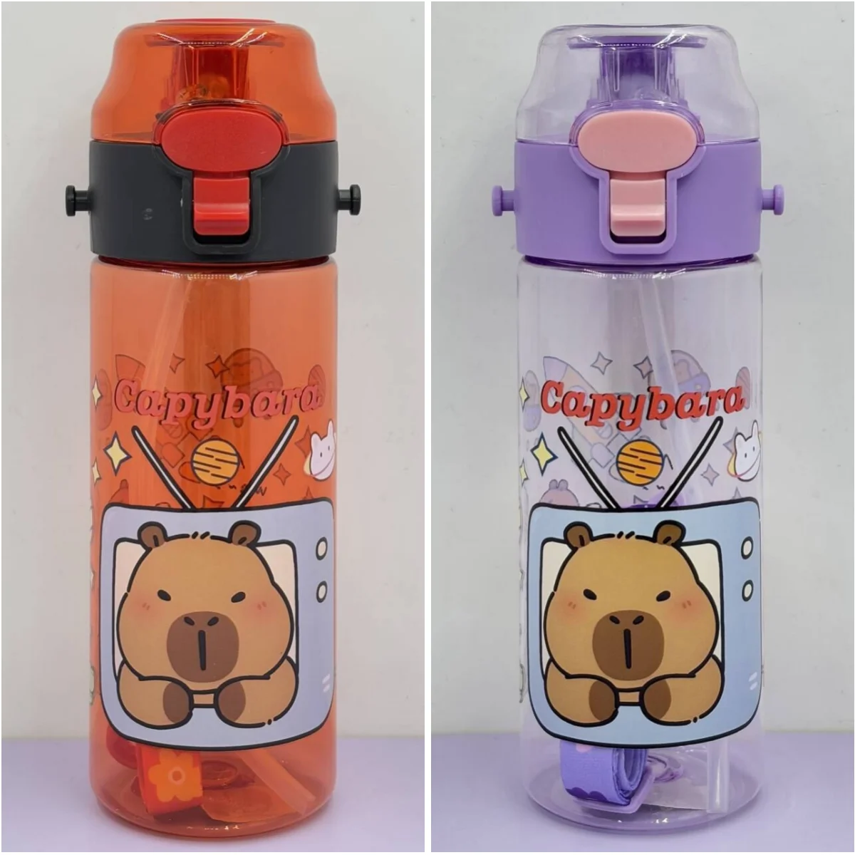 Capybara Cartoon 550ml Portable Large-capacity Water Bottle Sports Straw Cups Student Plastic Water Cups Drop-resistant Bottle