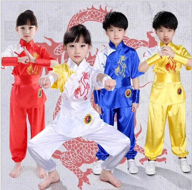 

20254colors New kids kung fu Embroidery dragon suits children Martial arts performance clothes uniforms tai chi clothing sets