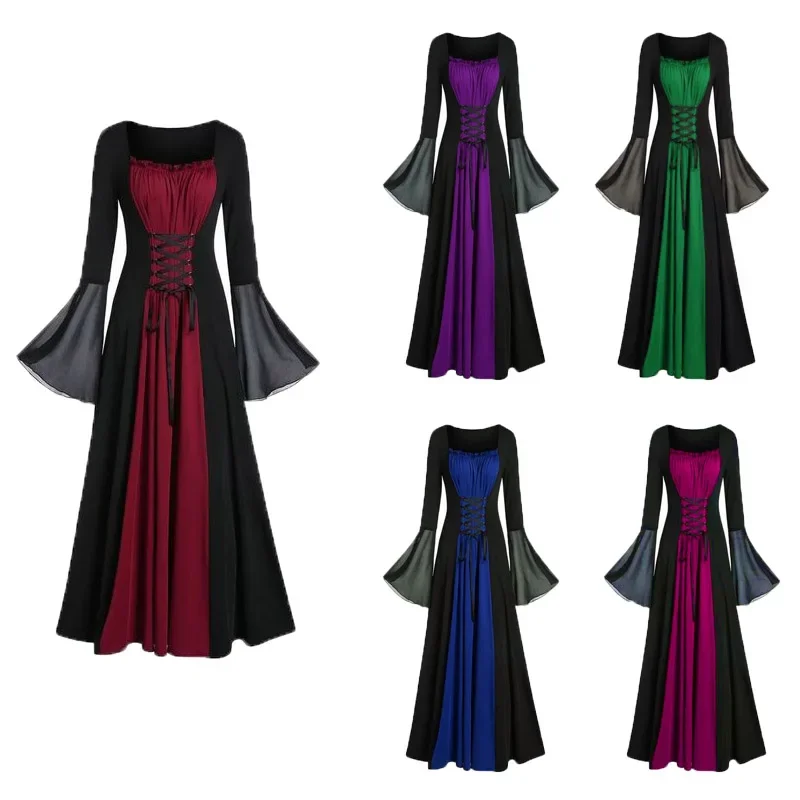 

Plus size Women Medieval Gothic Hooded Maxi Dress Victorian Party Formal Gown Renaissance Steampunk Witch Halloween Cosplay