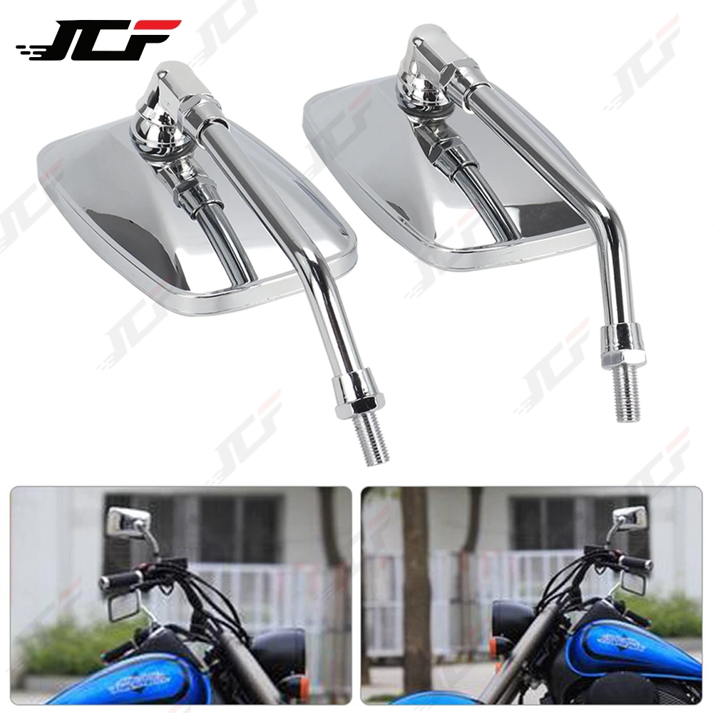 Pair Universal Rectangle Motorcycle Rearview Mirrors 10mm Chrome Retrovisor Moto Mirror Moto for Honda Motorbike Scooter E-Bike