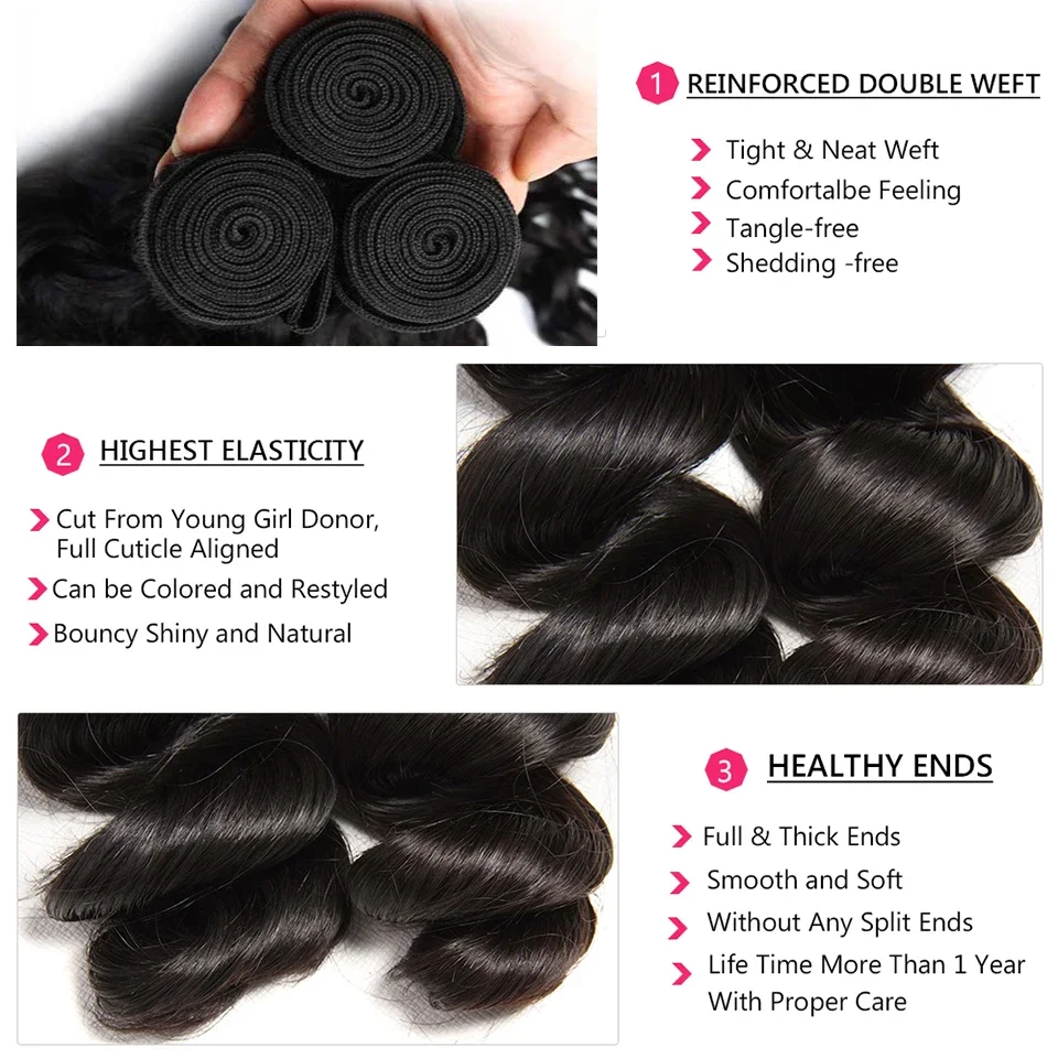 Loose Wave Bundles Human Hair Bundles 3pcs Hair Bundles Brazilian Hair Weave Bundles Human Hair Extensions Remy Hair Bundles