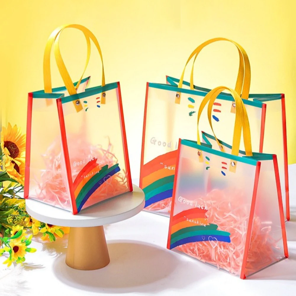 

New Rainbow Gift Packaging Bag Waterproof Large Capacity Handbag PVC Shoulder Bag Gift