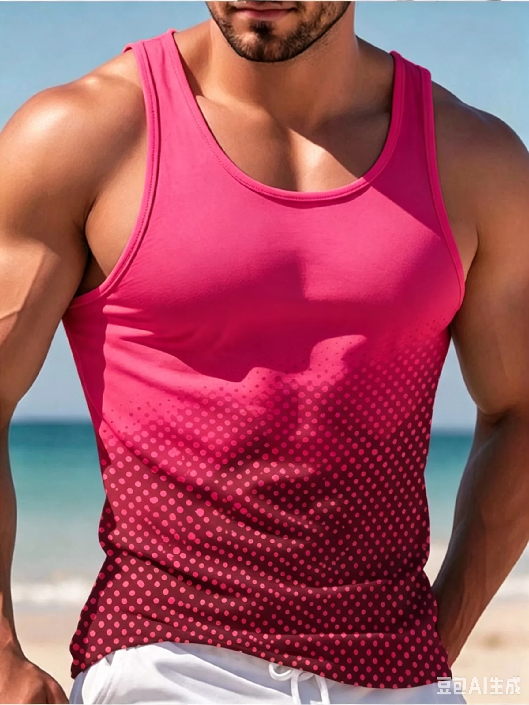 Men's Gradient Dot 3D Printing Tank Top, Loose Sleeveless Shirt for Workout Beach Summer Thin Street Cool Top
