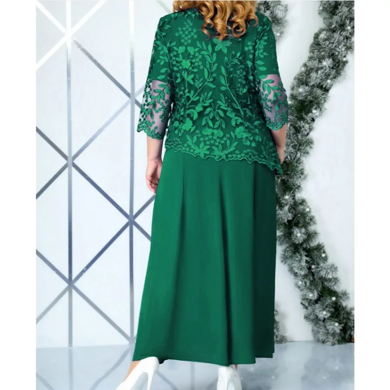 Nuovo abito in chiffon di pizzo con gonna ricamata solubile in acqua da donna taglie forti