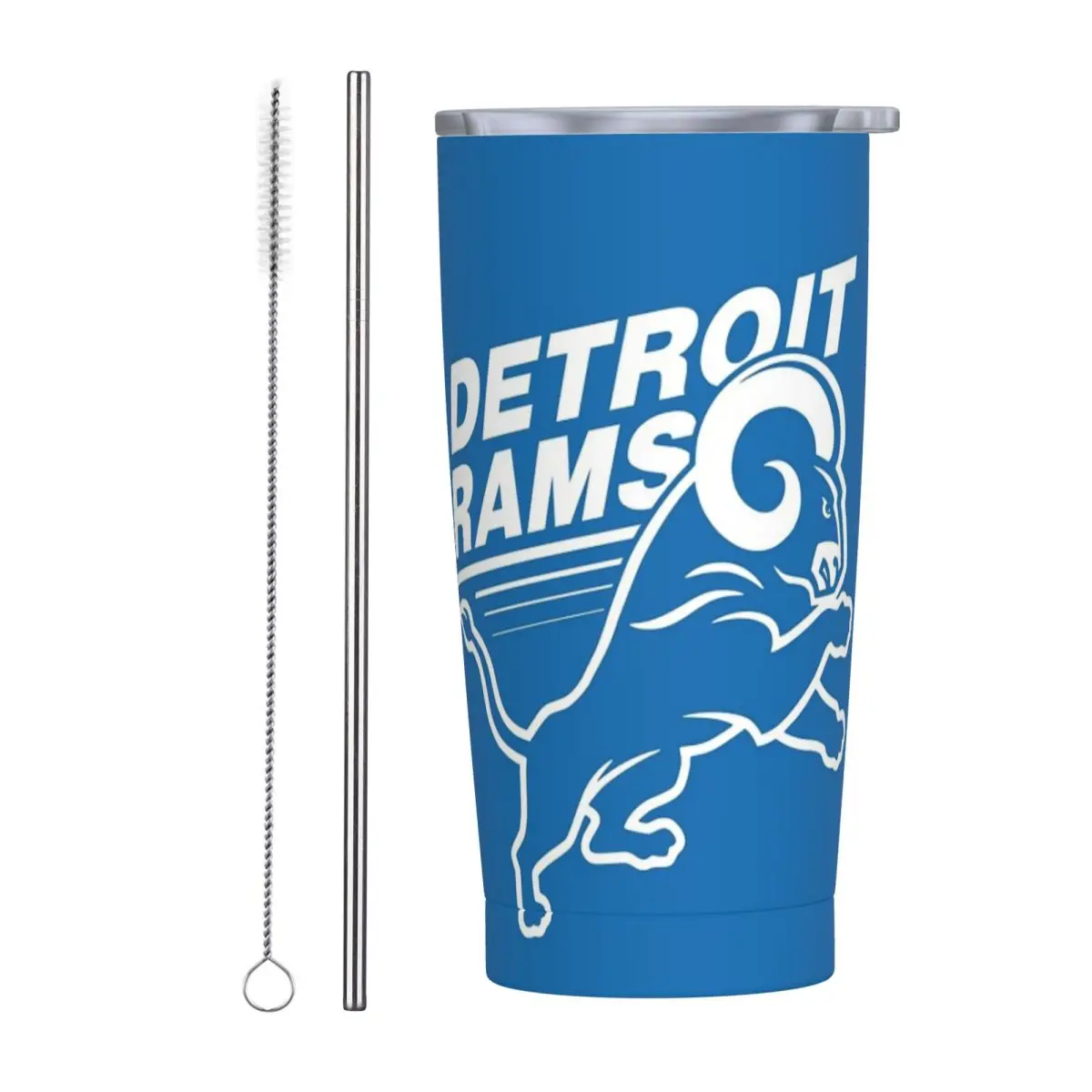 Detroit Ram Stainless Steel Tumbler Vacuum Insulated Mug Thermal Cold Bottle Straw With Lid 20oz