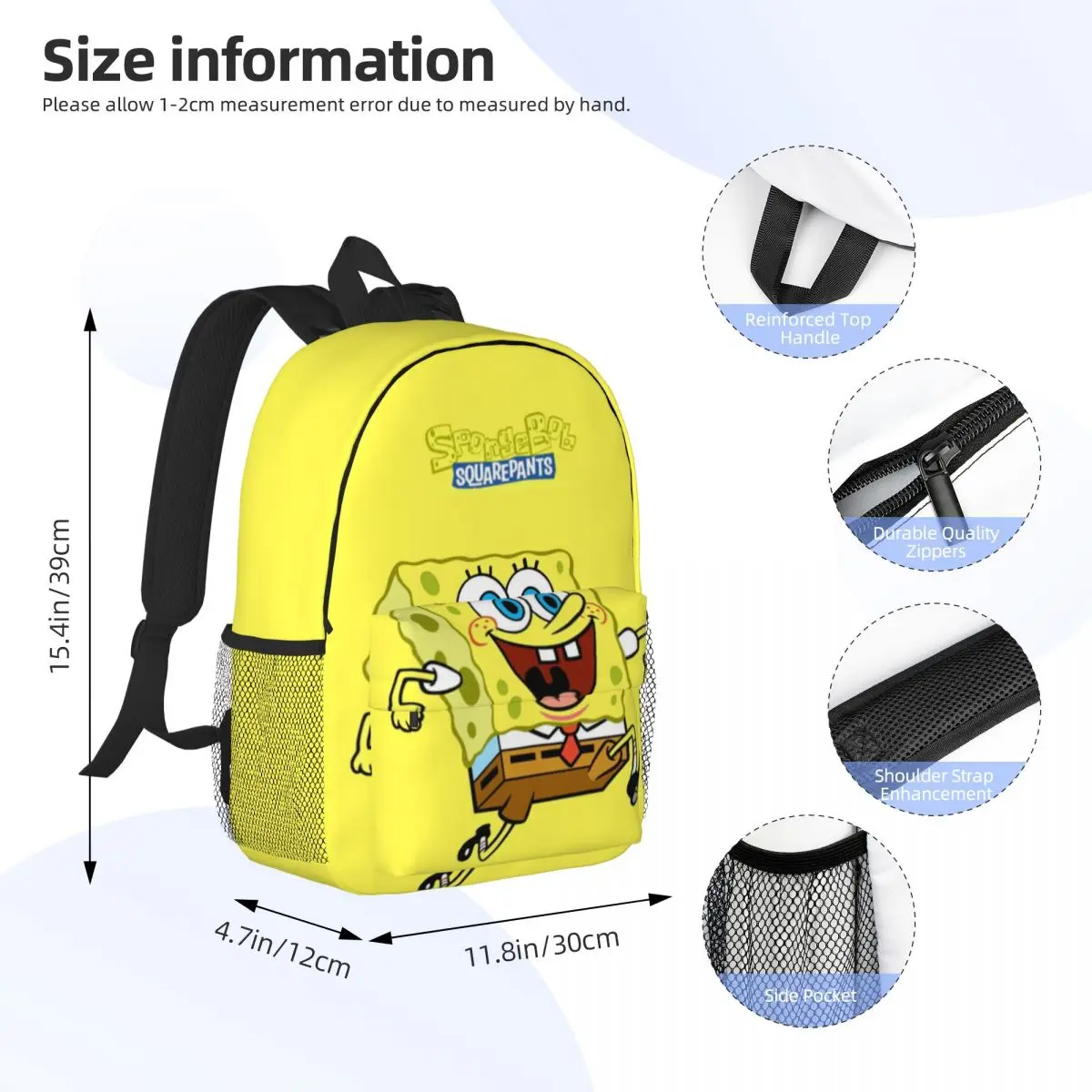 SpongeBob กระเป๋าเป้สะพายหลังสำหรับนักศึกษากันน้ำความจุสูงทันสมัยกระเป๋าหนังสือเดินทางแล็ปท็อป15นิ้ว