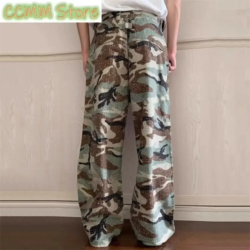 Women's Vintage Camouflage Print Thin Unisex Pants Cool Girl Street Fashion Bottoms Female High Waist Straight Wide-leg Trousers