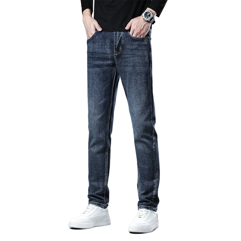 Jeans blu di fascia alta 2025 Pantaloni autunnali da uomo slim dritti elasticizzati autunno e inverno