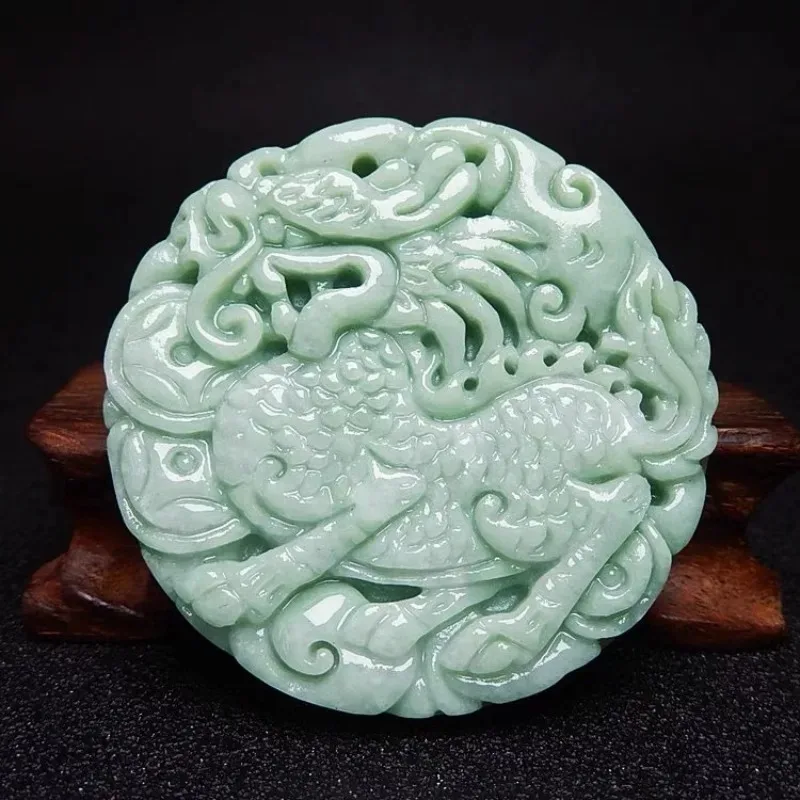 Natural Bean Green Handmade Carving Kirin Jade Pendant Fashion Boutique Jewelry Men's and Female God Beast Necklace Gifts