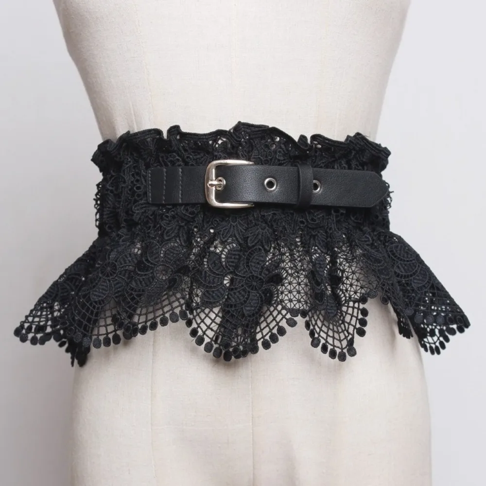 

Vintage Solid Color Lace Cummerbunds Adjustable Pin Buckle Slimming Corset Belt Elastic Waist Seal Wide Waistband Girl