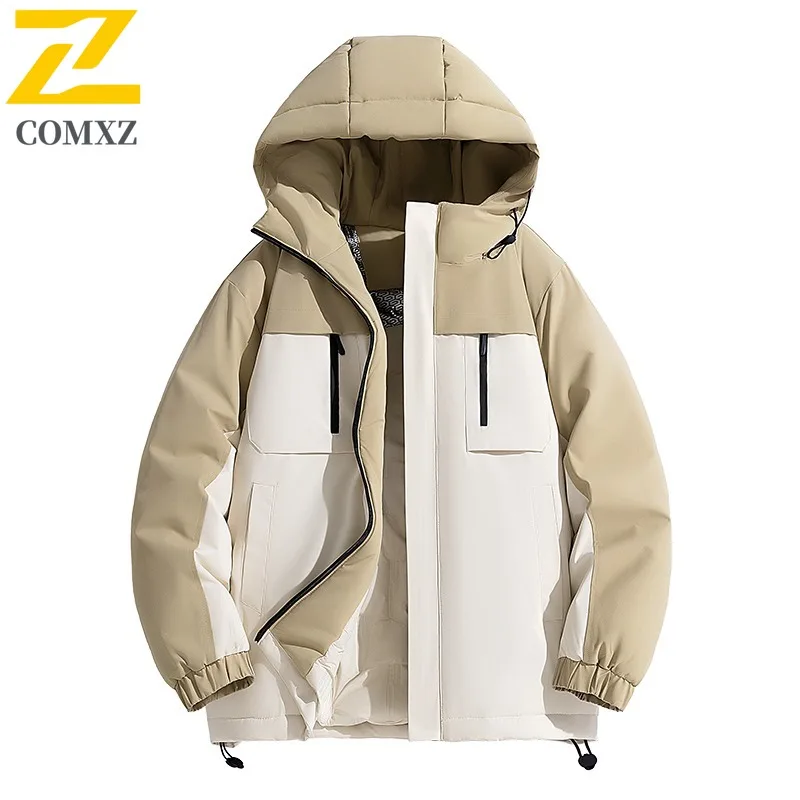 سترة مبطنة للرجال للمغامرة الخارجية من COMXZ، سترة كلاسيكية بغطاء للرأس مقاومة للرياح، سترة دافئة بنمط يومي، سترات شتوية جديدة مريحة
