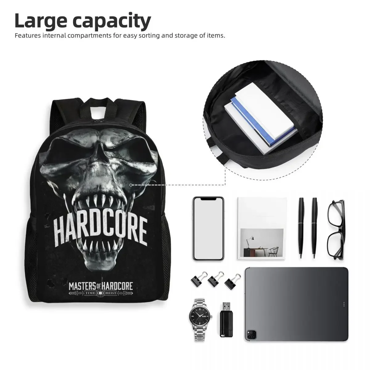 Custom H-Hardcores Skull Music Festival Travel Backpack Men Women School Laptop Bookbag College Student Daypack Bags