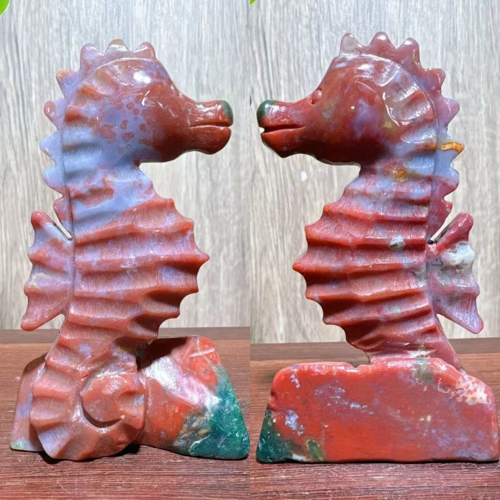 1PC Natural Handcarved Ocean Jasper Seahorse Carving Stone Healing Crystal Reiki Energy Home Decoration Animals Ornaments Gifts