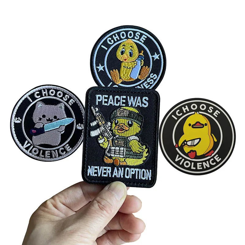 Tactical Cat,Duck with Gun Says Peace Was Never An Option,I Choose Violence Morale Badge Clothes Stickers Embroidered Patches