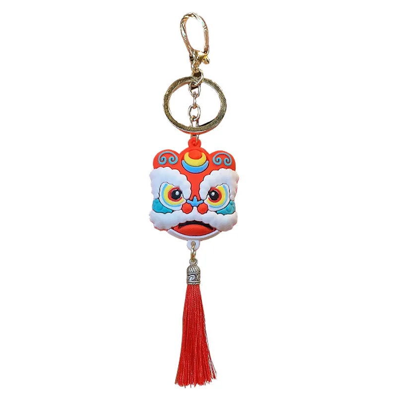 Cute Creative Chinese Style Lion Dance Cartoon Lion Dance Head Keychain  Car Key Chain Couple Bag Pendant Small Gift Doll