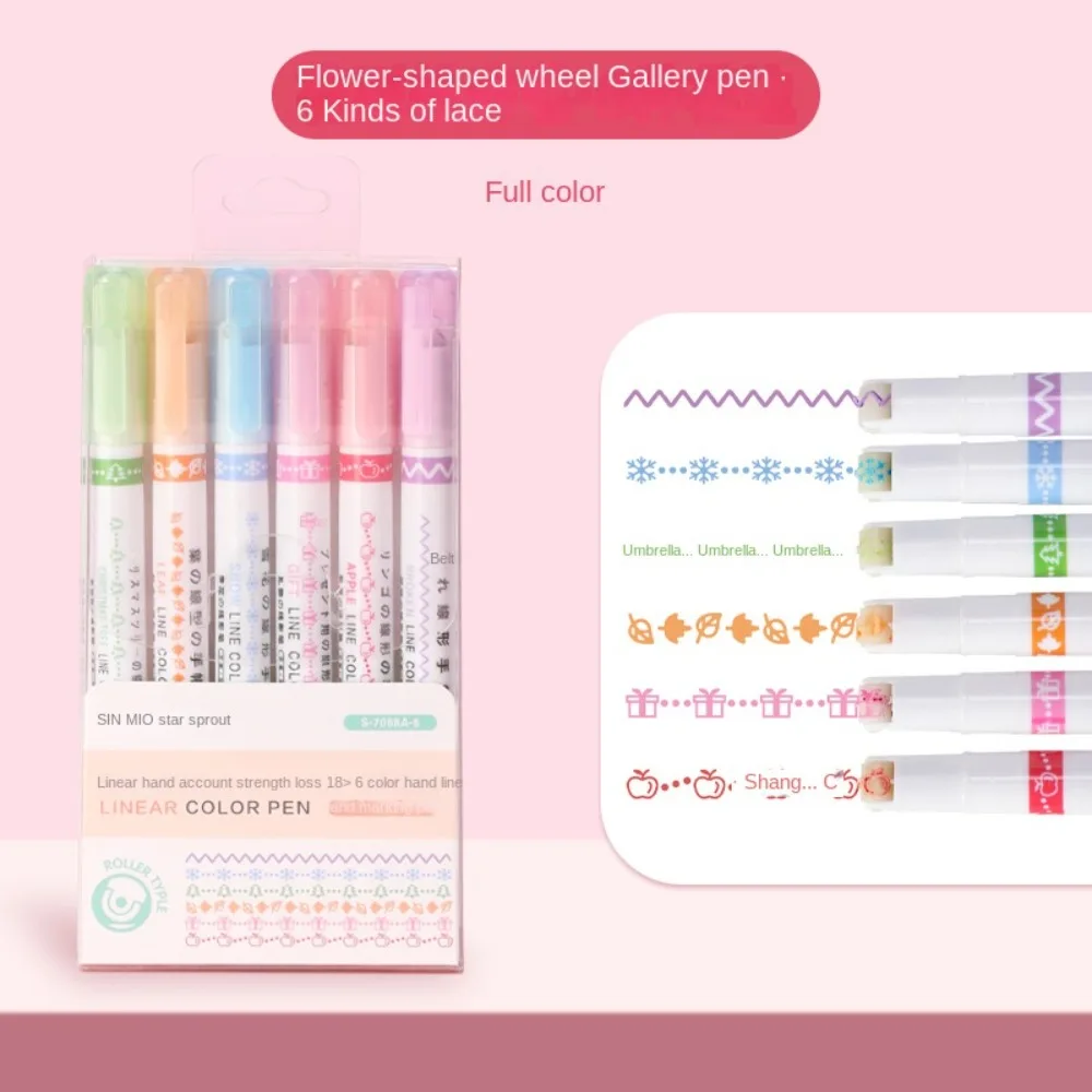 6Pcs/Set Heart Line Shaped Highlighter Star Shaped Kawaii Drawing Diary Marker Pen Colorful Cute