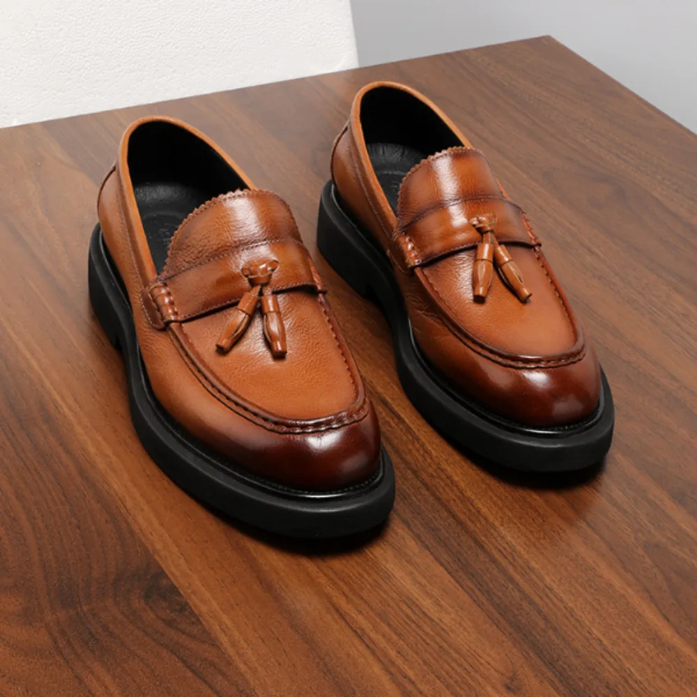 Genuine Leather Loafers for Men Slip on Thick Sole Increased Height Trendy Versatile Casual Business Leather Shoes for Summer