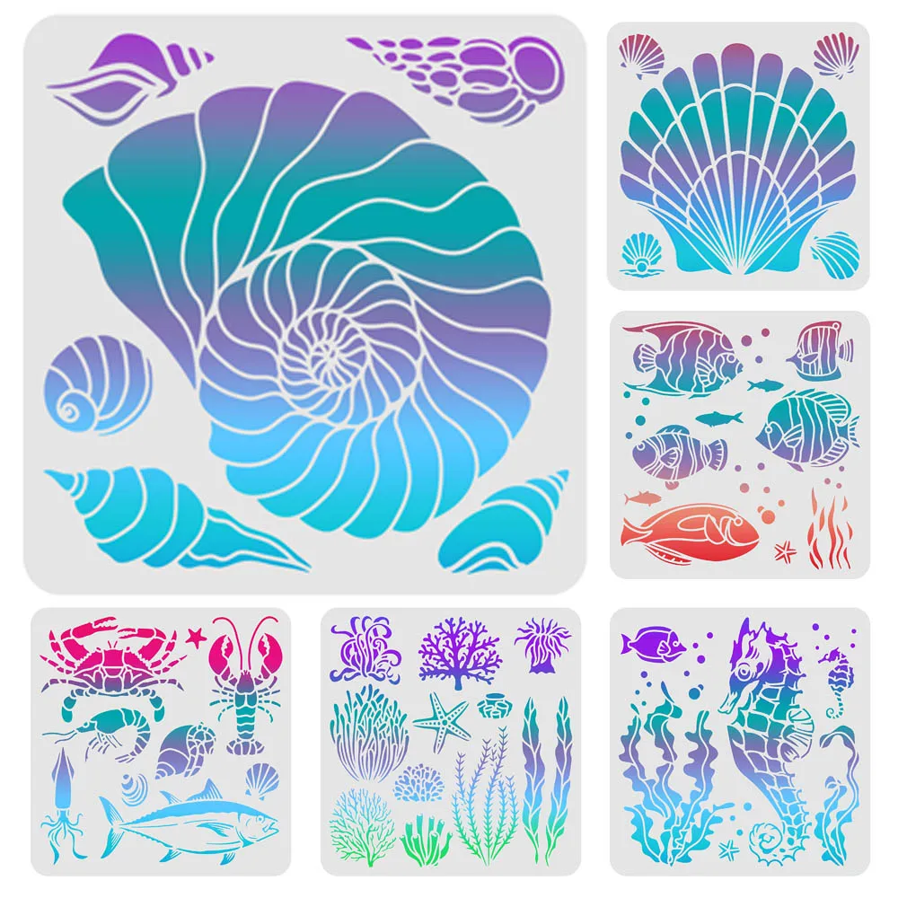 Conch Seashell Drawing Stencils Reusable Sea Creatures Stencil Templates for Painting on Wood Tile Paper Fabric Floor Wall Decor