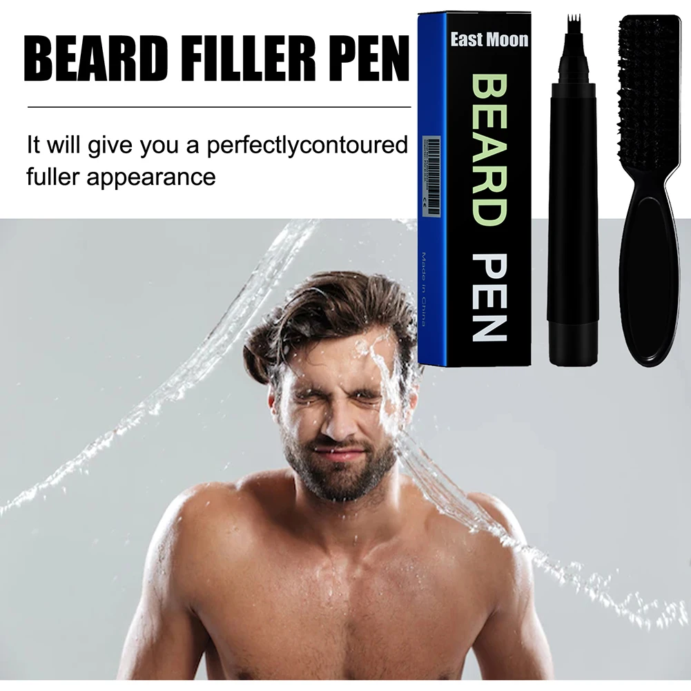 4-prong Beard Filling Pen Kit Waterproof Mustache Color Enhancer Pencil with Brush for Male Home Salon Tools