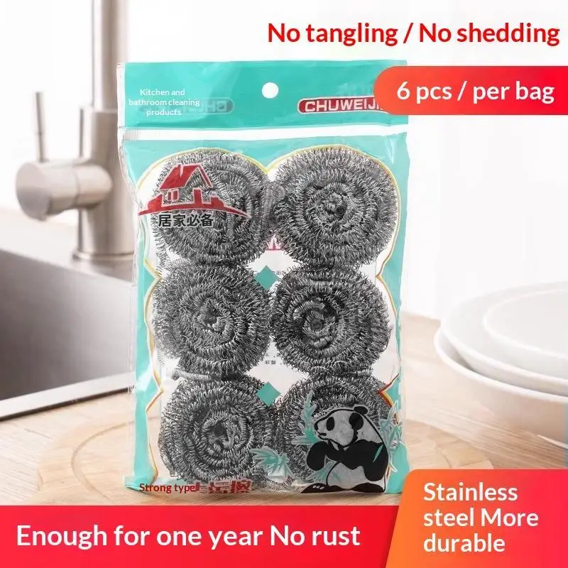 4/6Pcs Kitchen Washing Pots Pans Dishes Rust Oil Removal Wire Scrubber Mini Stainless Steel Cleaning Balls Cleaner Tools