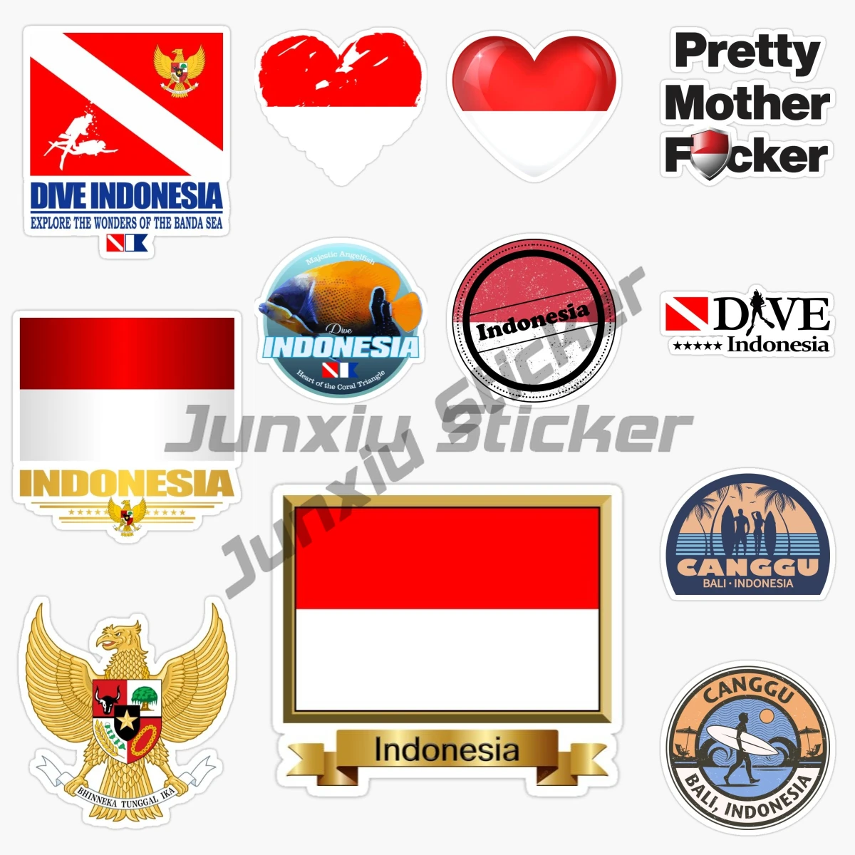 

INDONESIA DIVE National Flag and Emblem PVC Vinyl Self-adhesive Truck Racing Car Laptop Moto Helmet Door Book Decal Customizable