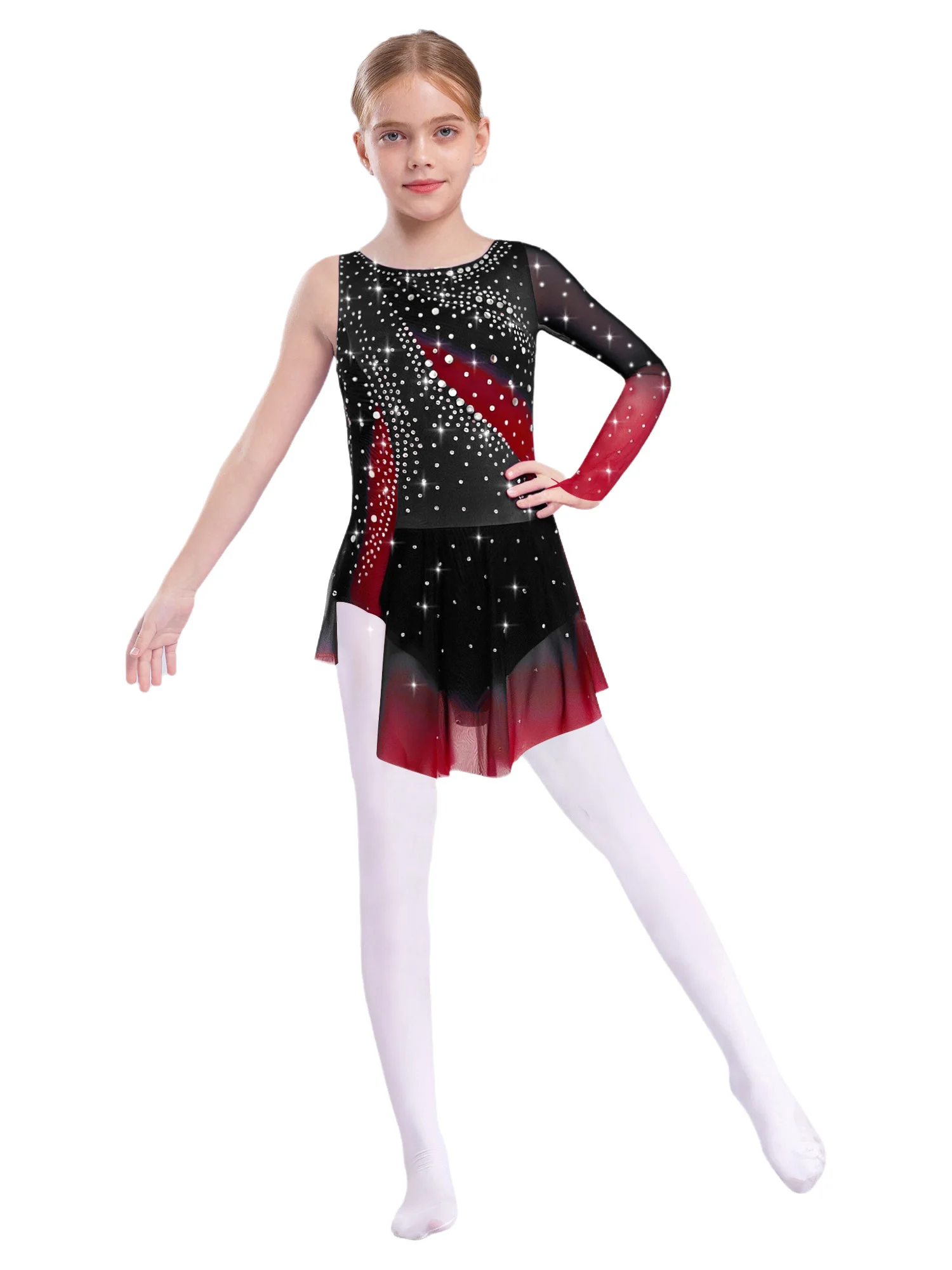 Kinderen Meisjes Glanzende Strass Gymnastiek Ballet Jersey Maillots Artistieke Kunstschaatsen Jurk Lyrische Dansvoorstelling Kostuum - afbeelding 2