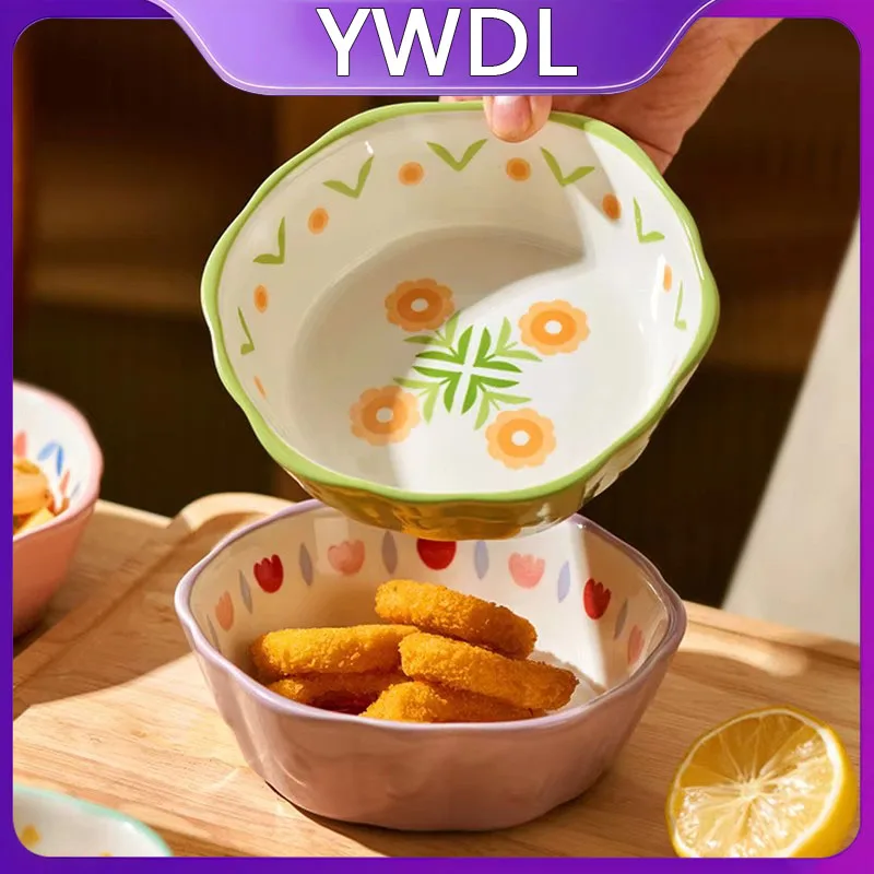 YWDL Hitzebeständige Keramik-Salatschüssel mit Wellenrand, Dessertschale, Küchen-Obstschale, Mikrowellen- und Ofenfest, 6 Zoll