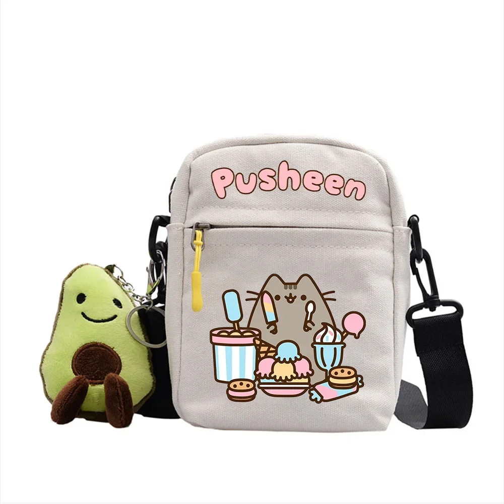 Pusheen Cat New Shoulder Bag Kawaii Cartoon Figure Canvas Crossbody Bags Fashion Square Bags Satchel Travel Bag Sports Bags Gift