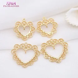 4PCS 18MM 22MM 14K Gold Color Brass Heart 2 Holes Charms Pendants High Quality Diy Jewelry Findings Accessories