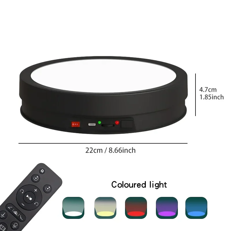 

360 Degree Rotating Stand Full light with colorful light Turntable with Remote Control 22CM Electric Turntable