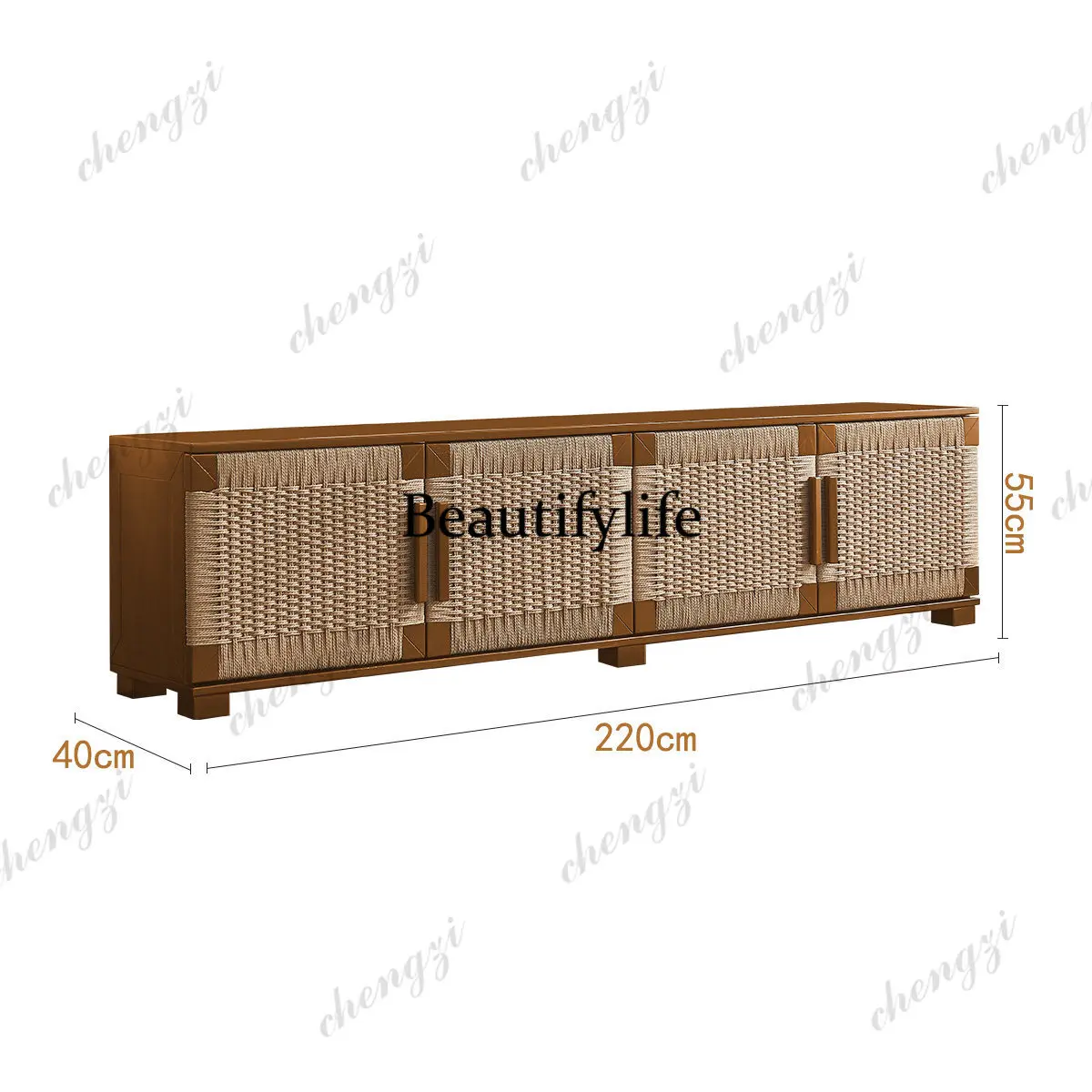 Solid wood rattan locker retro living room Japanese porch dining side cabinet TV cabinet