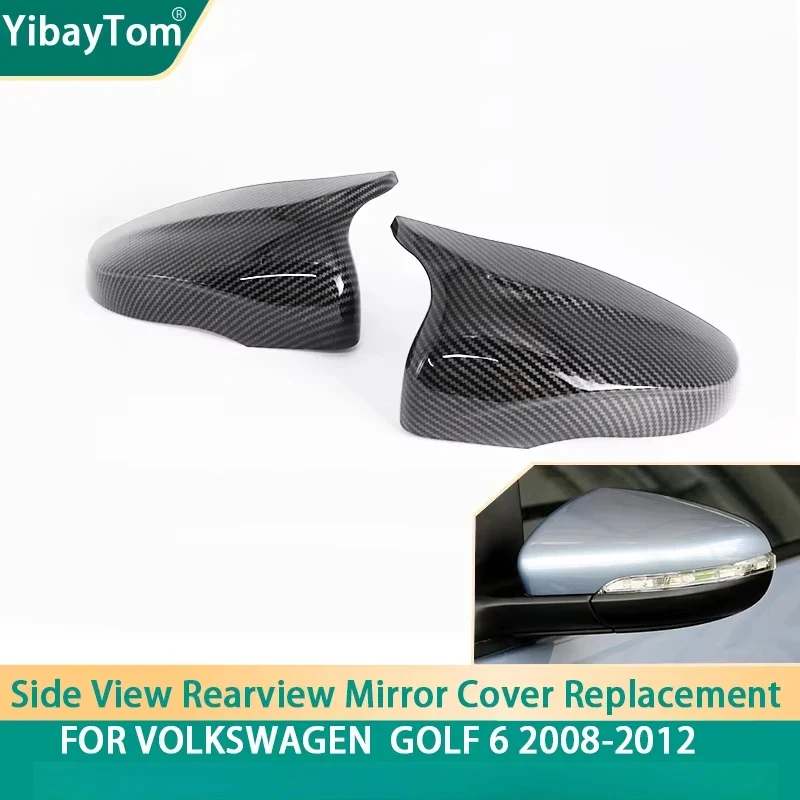 

Black Sports Style Rear Mirror Cover Replacement with Carbon Fiber Pattern for Volkswagen VW Golf6 MK6 2008-2012