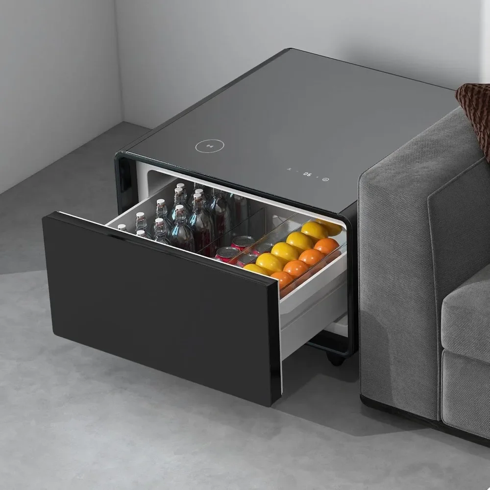 Modern Smart Side Table with Built-in Fridge, Coffee Table with Wireless Charging, Temperature Control, Power Socket