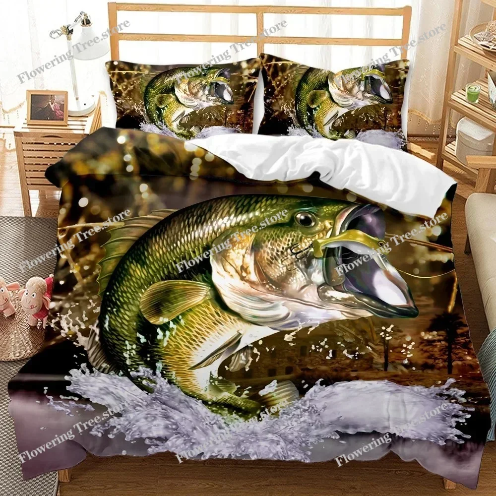 

Big Pike Fishing Hunting Bedding Set Boys Girls Twin Queen Size Duvet Cover Pillowcase Bed Kids Adult Home Textileextile