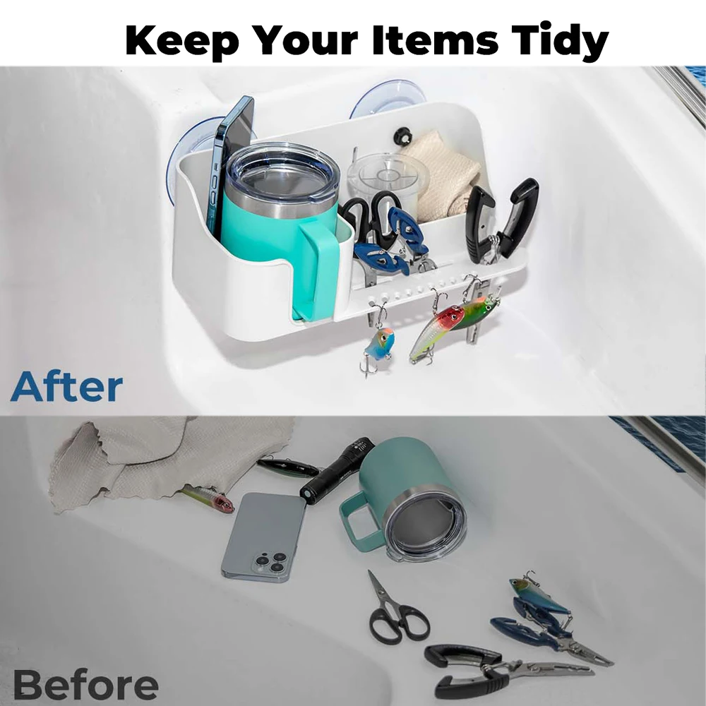 

Boat Fishing Toolbox Storage Organizer Marine Utility Box with Cup Holder Multi Purpose Cabin Storage for Yacht Sea Fishing Gear