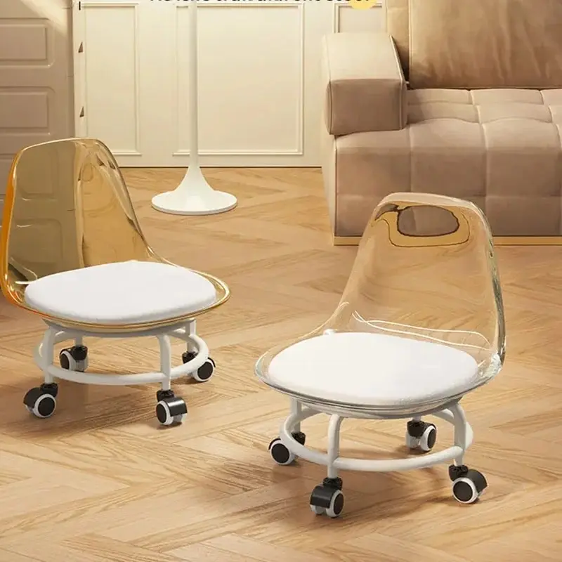 

360°Rotating Acrylic Universal Wheel Low Stool Backrest Small Chair Pulley Low Chair Changing Shoes Floor Stool Kid Stool