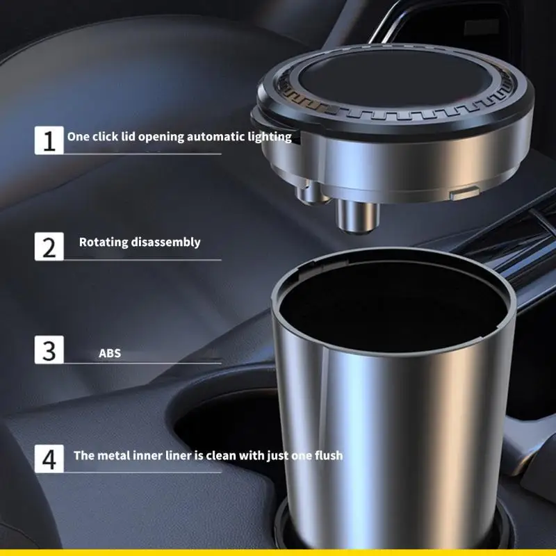 SZCH ABS Car Ashtray with Lid & LED Light Portable Smokeless Car Ashtray Detachable for Easy Night Use & Containment