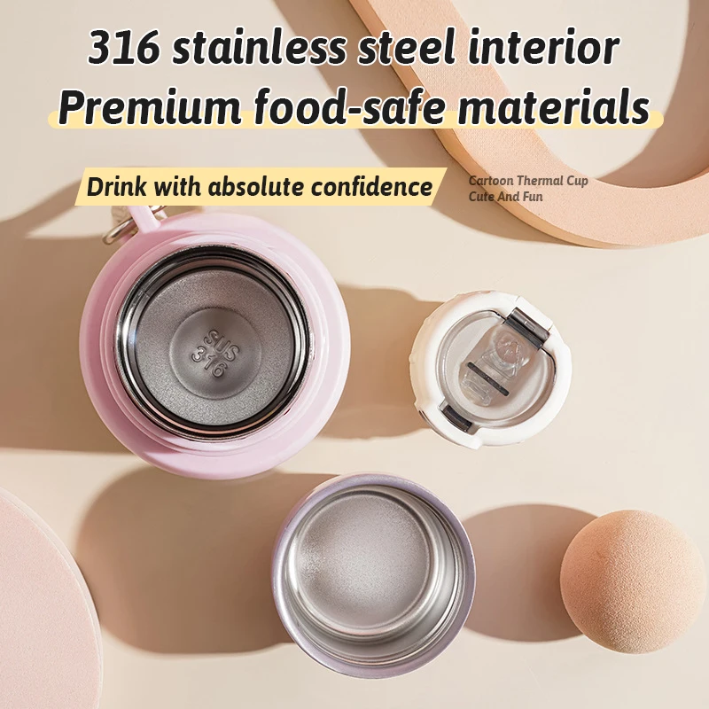 لطيف الكرتون SUS316 كوب حراري داخلي أوضاع شرب ثلاثية مانعة للتسرب مقبض محمول متعدد الطبقات العزل حواف ناعمة